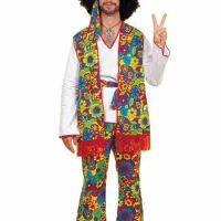 Adult Man 60s 70s Hippie Cosplay Costume Disco Dancing Halloween Family Party Fantasia Fancy Dress