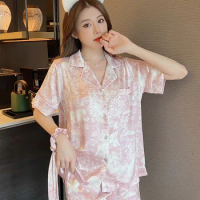 2024 Ice Silk Ink Painting Pajamas for Women High-end Printed Women's Pajama Set Nightie Spring Sweet Summer Sleepwear