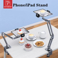 Oatsbasf Aluminum Desktop Tablet Stand Clamp Long Arm Bed Lazy Bracket Multi-angle Live Desk Mount For Phone iPad 4-12.9''