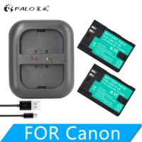 PALO 2Pcs E6 LPE6 LP-E6 E6N Battery 2850mAh + LED Dual Charger For Canon EOS 5DS R 5D Mark II 5D Mark III 6D 7D 80D EOS 5DS R