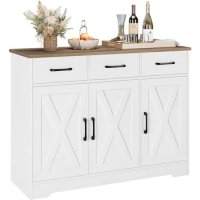 Modern Farmhouse Sideboard Buffet Cabinet, Barn Doors Buffet Storage Cabinet with Drawers and Shelves
