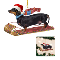 Christmas Cartoon Dachshund Ornament Acrylic Charm Dachshund Dog Ornament Festival Theme Xmas Tree Backpack Car Interior Decor