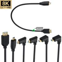 HDMI 2.1V 8K@60Hz 4K@120Hz Micro HDMI Male Type D To Type C Mini HDMI Male Connector Adapter Thin Flexible Cable Cord Black 0.3m