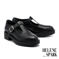 厚底鞋 HELENE_SPARK 簡約率性T字寬帶全真皮瑪莉珍厚底鞋－黑