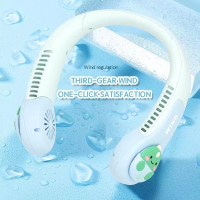 3-Speed Mute Desk Fan, Rechargeable Cartoon Neck Fan, Hands-Free Personal Bladeless Fan, Compact USB