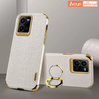 For Vivo Y35 Y16 Y02S 4G Luxury PU Leather Phone Case For Vivo Y22 Y22S Ring Car Holder Soft TPU Silicone Cover Protection Case