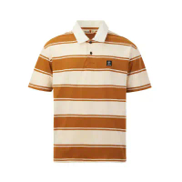 【Timberland】男款小麥色條紋短袖 Polo 衫|A42E5P50-M