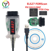 10pcs ELS27 FORScan OBD2 Scanner Car Diagnostic Auto Tool Cable Green PCB ELS27 V2.3.8 FTDI PIC18F25K80 Multi-Language