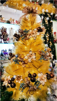 6尺金色高級松針成品樹(咖啡金色系)，內含聖誕樹+聖誕燈+聖誕花+蝴蝶結緞帶+聖誕球+聖誕飾品+花材 聖誕佈置裝飾推/ 聖誕佈置裝飾推薦，X射線【X030054】
