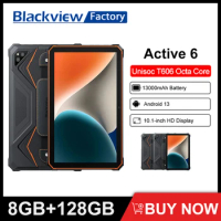 Blackview Active 6 Tablet Dual 4G 10.1'' Display Rugged Android 13 Tablet PC T606 Octa Core 8GB 128GB Tablets 13000mAh Battery