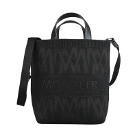 【MONCLER】MONCLER刺繡LOGO緹花針織布手提斜背包(迷你/黑)