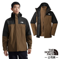 【The North Face】男 DRYVENT 防水透濕二合一兩件式連帽保暖外套.夾克.風衣_89ZP-5EX 煙燻褐/黑