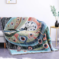 Casual Blankets Carpet Decoration Peacock Butterfly Blanket Carpet Sofa Woven Blankets Single Tapestry Throw Blankets