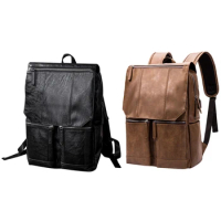 Leather Backpack Men's Fashion Retro Backpack Multi-Function Multi-Card Travel Punk Men Bags
