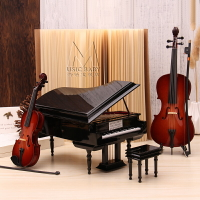 迷你鋼琴音樂盒小提琴模型吉他大提擺件女朋友生日禮物豎琴八音盒