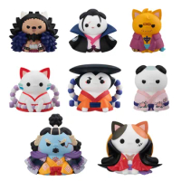 8Pcs Anime One Piece Luffy Figure Kozuki Ode Jinbe Cat Shape Q Version Marco Desktop Ornaments Toys Collection Gift Mockup
