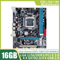 Desktop Motherboard P55 LGA1156 Computer Motherboard 16GB RAM DDR3 Memory M-ATX Mainboard 4 SATA USB2.0 for I3 530/i5 750/660CPU