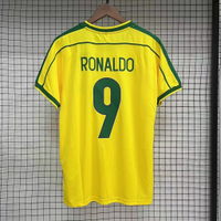 (Jersi berlogo sulam) Jersi Kandang Brazil 1998 Edisi Retro Baju Bola Sepak