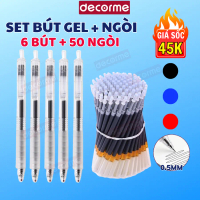 6 bút 50 ngòi Bút Gel Basic Ngòi 0.5mm DecorMe bút gel bấm basic mực đen xanh đỏ thay ngòi 11cm phụ 