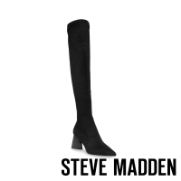 【STEVE MADDEN】EVERMORE 麂皮尖頭高跟過膝靴(黑色)