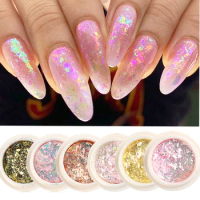 1Box Aurora Nail Flakes Pink Gold Fire Crystal Opal Flakes For Nails Aluminum Glitter Foil Summer Manicure Decoration NTB-ONB-01
