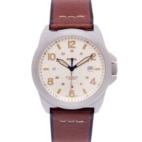 【FOSSIL】復古簡約荔枝紋路皮革材質錶帶手錶--香檳色面x咖啡色系/40mm(FS5919)