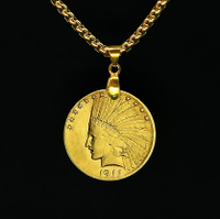 【1911印第安人項鏈】10刀鷹洋金幣紀念章 復古金項鏈鎖骨鏈錢幣