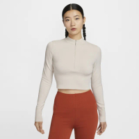 【NIKE 耐吉】長袖 上衣 短版 半拉鍊式 女 AS W NSW NK CHLL KNT SWTR QZ C 米色(FN4690104)