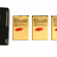 3x 3030mAh BP-4L Gold Replacement Battery + Universal Charger For Nokia E61i E90 6650/F/T E63 E71/X E72 E73 N97 E95 6790 E52 E55