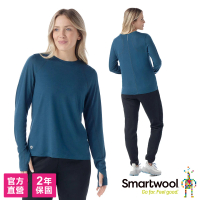 【SmartWool官方直營】女 運動長袖-拇指孔 暮光藍(美麗諾羊毛衣 天絲 涼感舒適 抗臭 排汗衣 底層衣)