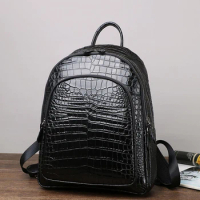 Crocodile Pattern Backpack Men's and Women's Genuine Leather Backpack Large Capacity Travel Bag Computer Bag Cowhide Backpack