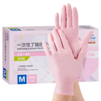 20/50/100PCS Pink Nitrile Gloves Disposable Latex Gloves Powder Free for Household Cleaning Beauty Salon Working Kitchen Gloves