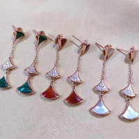 Custom 10K Rose Gold Stud Earrings Women Wedding Anniversary Engagement Party Moissanite Diamond Malachite Red Agate Tassels
