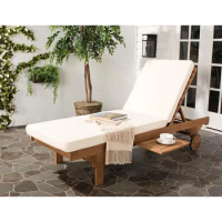 Outdoor Chaise Lounge Chair, Beige Cushion Built-in Side Table, Adjustable Chaise Lounges Chair, Lou