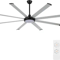 WINGBO 96 Inch Industrial DC Ceiling Fan with Lights and Remote, Matte Black Finish with Aluminum Blades, 6-Speed Reversible DC