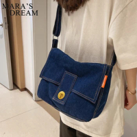 Mara's Dream Net Red Denim Shoulder Messenger Bags Casual Wild Portable Shopping Bag Canvas Tote Female travel Bag Navy Blue