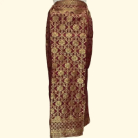 Rok Batik Wanita Model Span Warna Maroon Gold dengan Bahan Kain Songket Bordir - Panjang, Motif Kare
