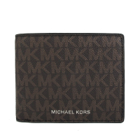 MICHAEL KORS Cooper 燙銀Logo防刮滿版MK雙鈔票層含零錢袋對開式短夾(咖黑色)