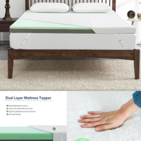 Mattress Topper with Bamboo Cover, 2 Inch Dual Layer Memory Foam Mattress Topper, Medium Firm Topper