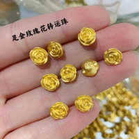 24k pure gold charms real gold 999 rose valentines gift for women fine jewelry diy charms for bracelets 3d hard gold charms