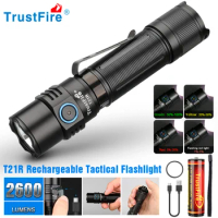 Trustfire T21R Tactical Led Flashlight 2600 Lumen Type C Rechargeable 21700 Battery Powerful Outdoor Lighting High Power Lantern