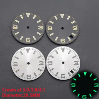 28.5mm Gold Black White Watch Dial Green luminous Fit Seiko NH35 NH36 7S26 Automatic Movement fit Seiko Watch Crown at 3.8/3.0/4