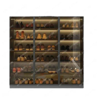 Modern Glass Display Shoe Rack Lamp Shoe Cabinets Large Capacity Transparent Shoe Box Organizer Living Room Cabinets Gabinete