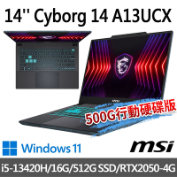 (500G SSD促銷組)msi微星 Cyborg 14 A13UCX-027TW 14吋 電競筆電 (i5-13420H/16G/512G SSD/RTX2050-4G/Win11)