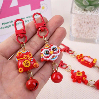 Rantai Kunci Cina, Reka Bentuk Tahun Baru Bergaya, Loket Pakej Comel dan Bahagia, Resin Warna Krim,