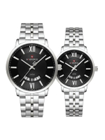 นาฬิกาข้อมือคู่ ผู้หญิง ผู้ชาย NF9238 (LC+GC) สายสแตนเลส 35&28 mm สีเงิน หน้าปัดดำ