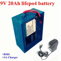 9V 20Ah lifepo4 lithium battery pack 9.6v with bms 3s 3.2V batteries for vacuum cleaners children's toy car +2A Charger