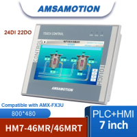 7” Inch AMSAMOTION HMI PLC All in One Machine Replace AMX-FX3U MT070IE 24I 22O Ethernet Touch Screen For Mitsubishi FX RS485 GX