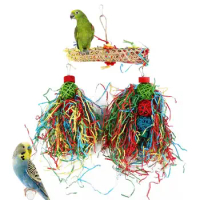 3pcs/set Colorful Parrot Shredder Toy Hanging Paper/wood Parrot Chewing Toys Parrot Cage Foraging Toy Parrot Molar Bite Toy