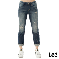 Lee 女款 401 微刷破中腰標準小直筒牛仔褲 深藍洗水
